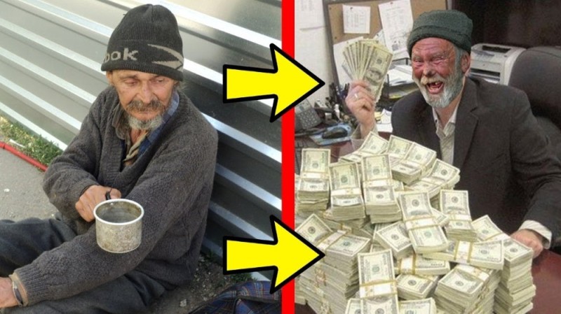 Create meme: rich bum, homeless , money 