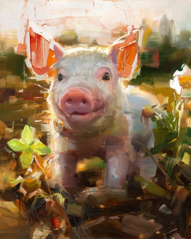 Создать мем: свинка, поросенок живопись, свинья картина маслом