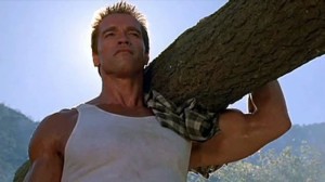 Create meme: Schwarzenegger with a log, Arnold Schwarzenegger