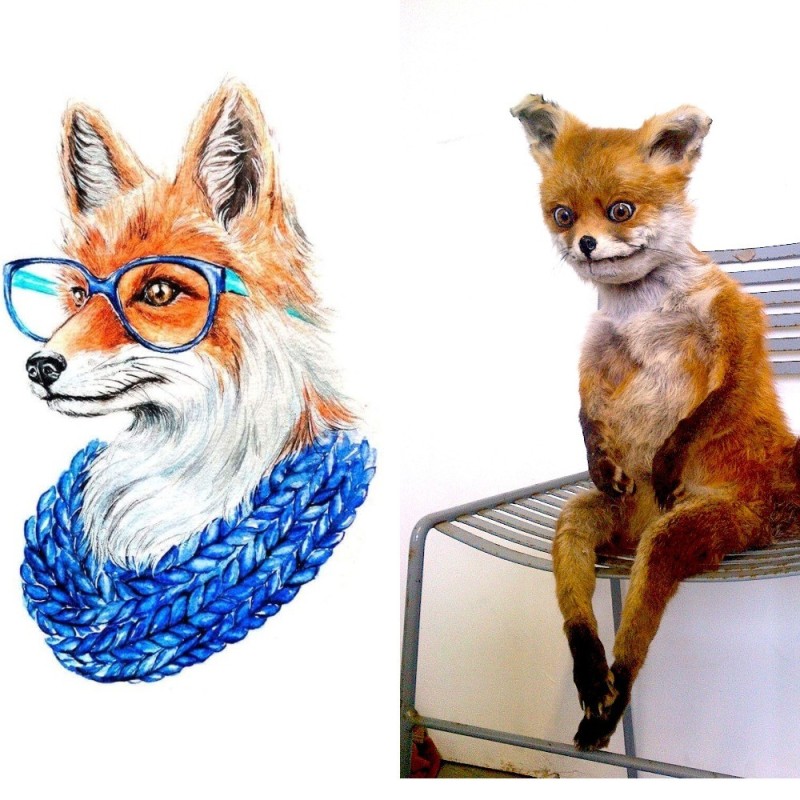 Создать мем: лиса на стуле чучело, лиса, чучело лисы