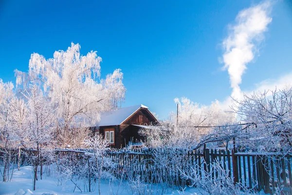 Create meme: frosty morning in the village, winter in the village, Russian village in winter