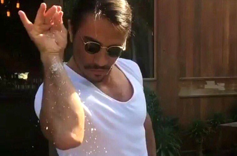 Create meme: sprinkles salt, nusret gokce, a cook sprinkles salt