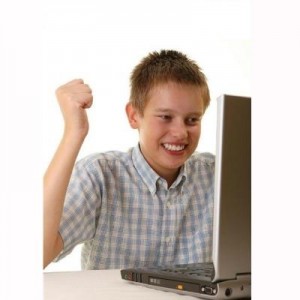 Create meme: computer, on the, happy kid