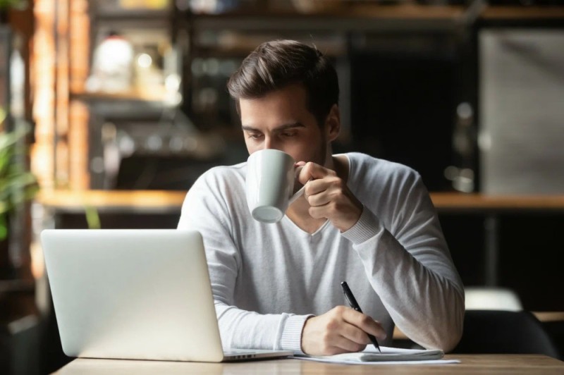 Create meme: a man drinks coffee, drinking coffee, man with coffee