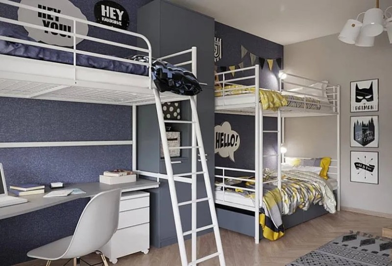 Create meme: room for three boys, bunk bed for boys, the interior of the children's room