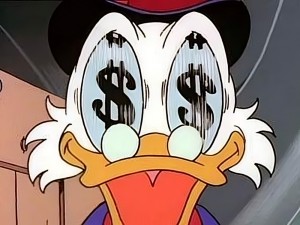 Create meme: Scrooge McDuck money in his eyes, Scrooge McDuck, Scrooge McDuck dollars in the eyes