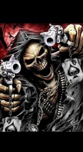 Create meme: skeleton with a gun, skeleton with a gun
