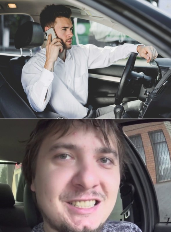 Создать мем: человек с телефоном в автомобиле, мужик за рулем, вождение автомобиля