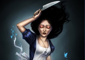Создать мем: девушка с ножом, алиса с ножом, бабочки из alice madness returns