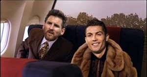 Create meme: Messi and Ronaldo, boy, bring us some vodka we, boy, bring us some vodka
