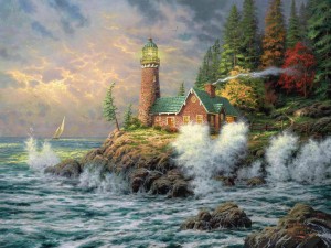 Create meme: Wallpapers lighthouse, lighthouse storm painting, kinkade