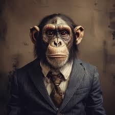 Create meme: the trick , a monkey in a suit, monkey painting