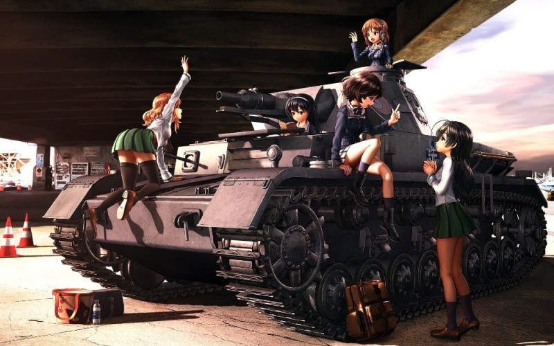 Create meme: anime tankistki, anime girls and tanks, pulling on a tank