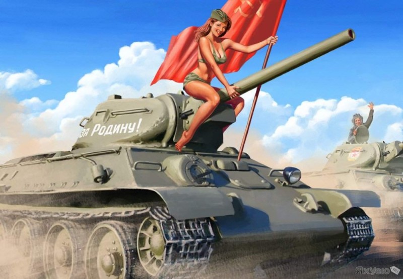 Создать мем: советский танк т 34, девушки танкистки, советские танки