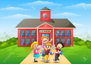 Create meme: happy students, school building picture, okul formali ilkokul çocuk cartoon