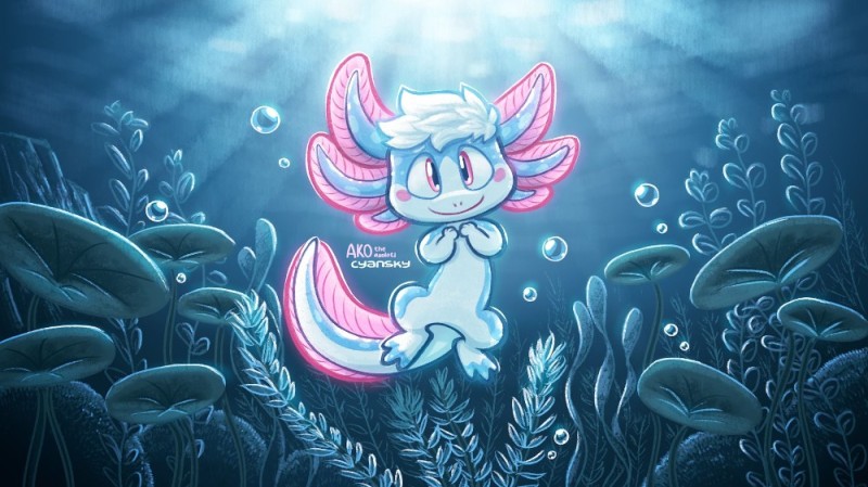 Create meme: anthropomorphic axolotl, the pony is drowning, anime