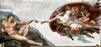 Создать мем: сикстинская капелла сотворение адама, картина сотворение мира микеланджело, картина микеланджело сотворение адама