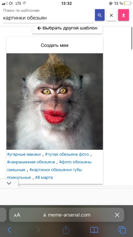 Create meme: funny monkey , monkey lips, monkey with red lips