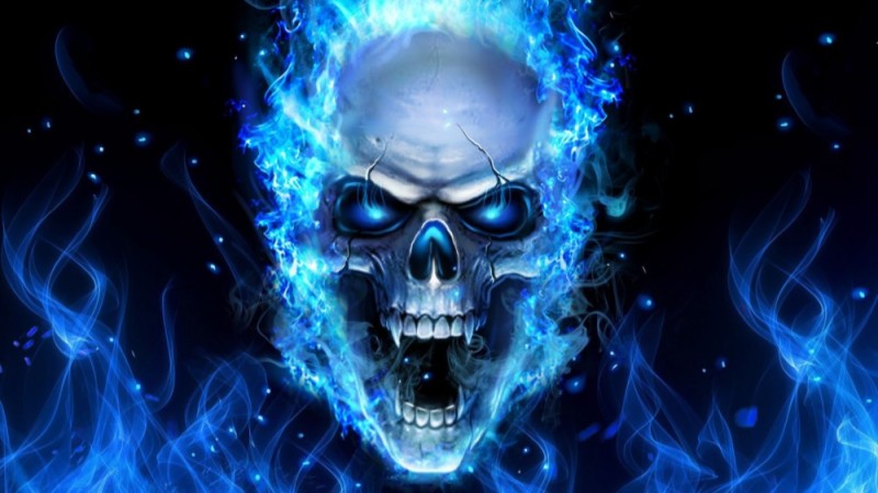 Create meme: flaming skull, blue flame, blue skull