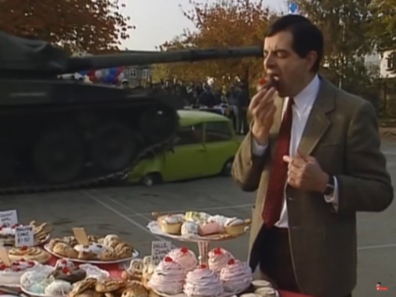 Create meme: Mr. bean , Rowan Atkinson Mr bean, Mr. Bean and the tank