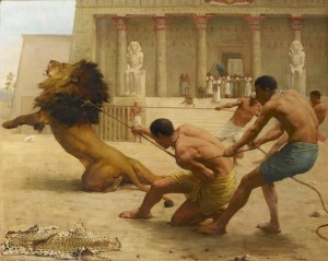 Создать мем: древний рим гладиатор и лев, репродукция картины, иллюстрация