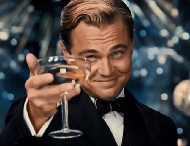 Create meme: Leonardo DiCaprio with a glass of, Leonardo DiCaprio the great Gatsby, Leonardo DiCaprio the great Gatsby