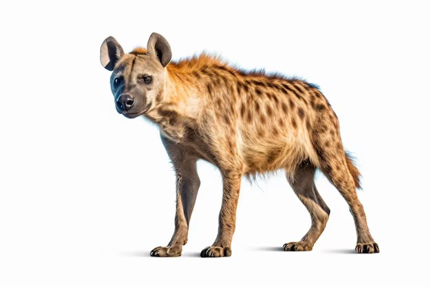 Create meme: hyena , spotted hyena, hyena on a white background