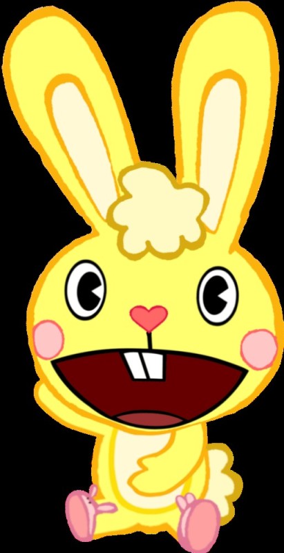 Create meme: happy tree friends yellow rabbit, Cuddles happy Three friends, yellow hare happy tree friends