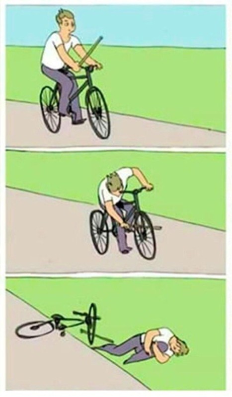 Создать мем: мем велосипед, велосипед палка в колесо, мем с велосипедом и палкой