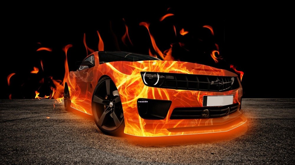 Create meme: The fiery Chevrolet Camaro, Fire wheelbarrow, car fire