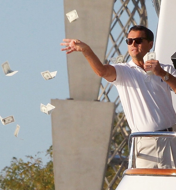 Create meme: Leonardo DiCaprio throwing money, dicaprio money meme, DiCaprio throwing money