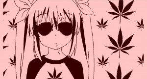 Create meme: waifu, Chan with hemp, smoking weed anime png