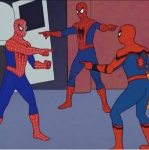 Создать мем: человеки пауки мем, мем два человека паука, 3 человека паука мем