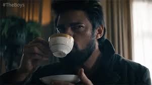 Create meme: Karl urban , drinking coffee, I drink tea