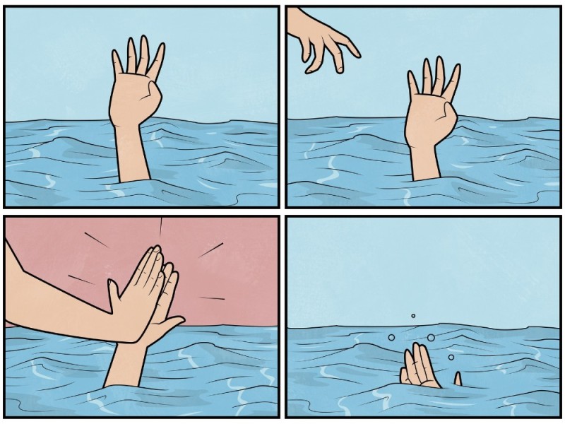Create meme: man drowns meme, the drowning man, sinking hand