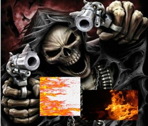 Create meme: skull, skull with guns, the skeleton is cool