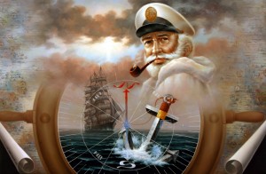 Создать мем: морской капитан, капитан на корабле живопись, моряк