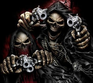 Create meme: skull with guns