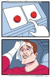Создать мем: мем с кнопкой, мем с двумя кнопками с выбором красной кнопки, мемы