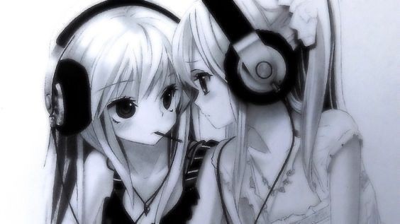 Create meme: two anime girls, anime headphones, game anime