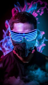 Create meme: mask neon, in a neon mask