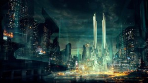 Create meme: fantastic cities of the future, cyberpunk background