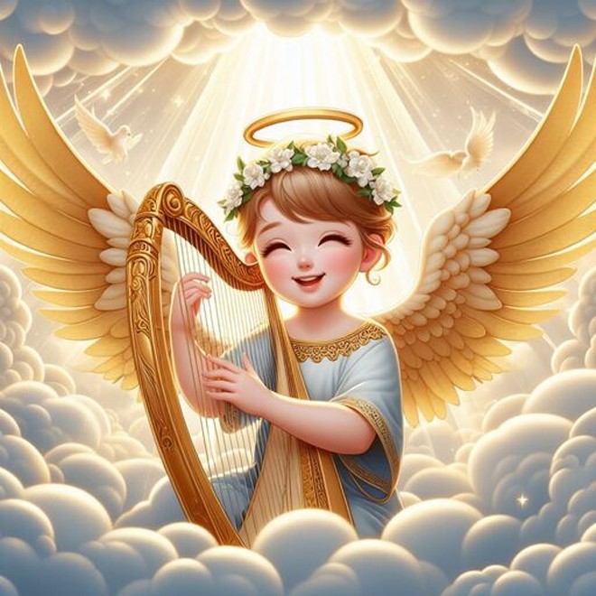 Create meme: angel with harp, angel , Cupid the angel