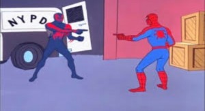 Создать мем: 3 человека паука мем, мем 2 человека паука, человек паук мем