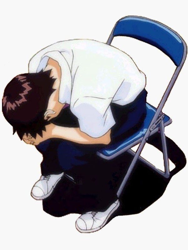 Create meme: Shinji is sitting on a chair, Shinji on the chair, Shinji Ikari
