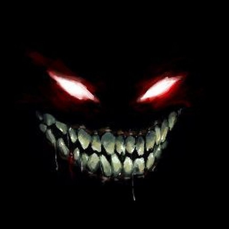 Create meme: the evil smile of a demon, evil smile , scary smile on black background