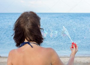 Create meme: the view, soap bubble, picture girl back at the sea
