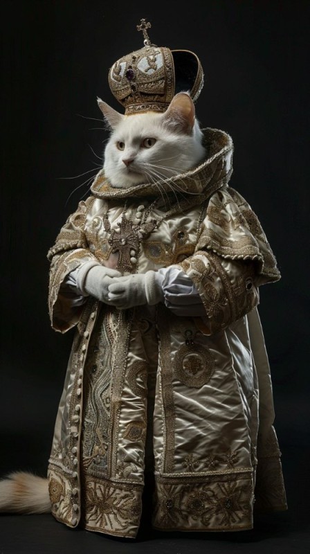 Создать мем: кот в мантии и короне, королевский портрет кошки, коты ренессанс
