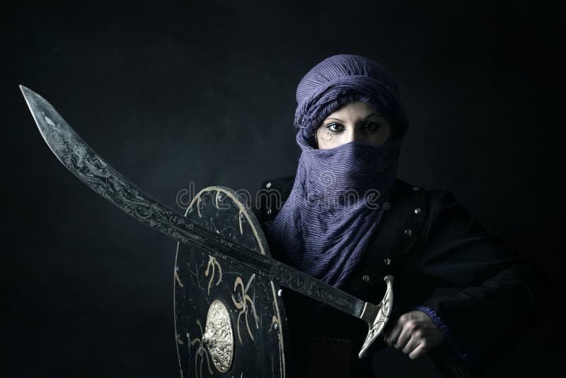 Create meme: arab female warrior, khalid bin walid, A Muslim woman with a sword