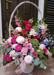 Create meme: basket with flowers, flowers in the basket, basket of flowers